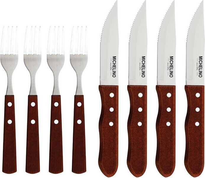 Michelino 8-tlg. Jumbo Steakbesteck Set Besteckset Gabel Messer Steakmesser für 4 Personen HTX-52508