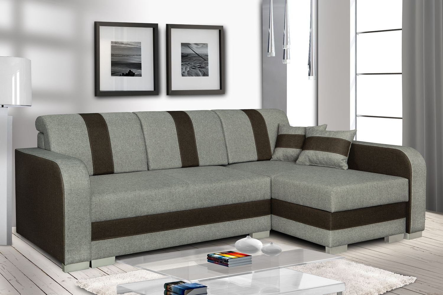 VENETI Schlafsofa YENA – grau-schwarz/elfenbeinbraun, rechts 060-01-00001