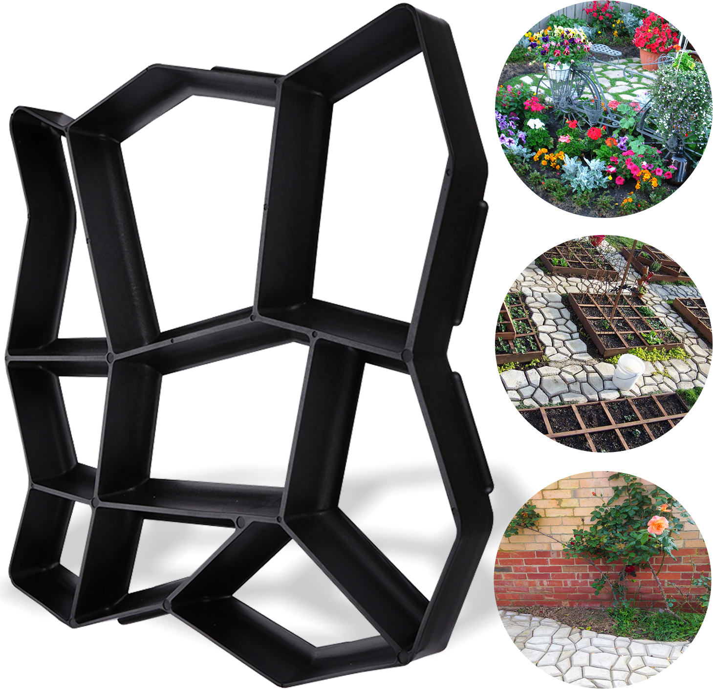 EINFEBEN DIY Pflasterform Fliesen Gehweg Betonpflaster Gieform Garten Schablone mit 9 Kammer 43 x 43 x 4cm RL-1-BN2628-WH1