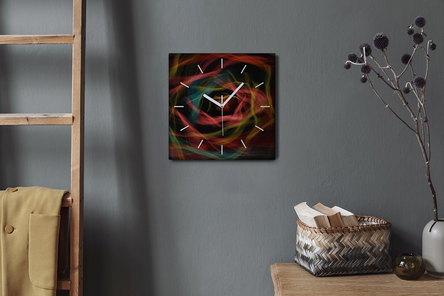 Coloray Hodiny Unikátní 30x30 cm Tiché hodiny Pro obývací pokoj a kuchy Nástnné hodiny Plátno Bílé ruiky hodin - Poární obratle