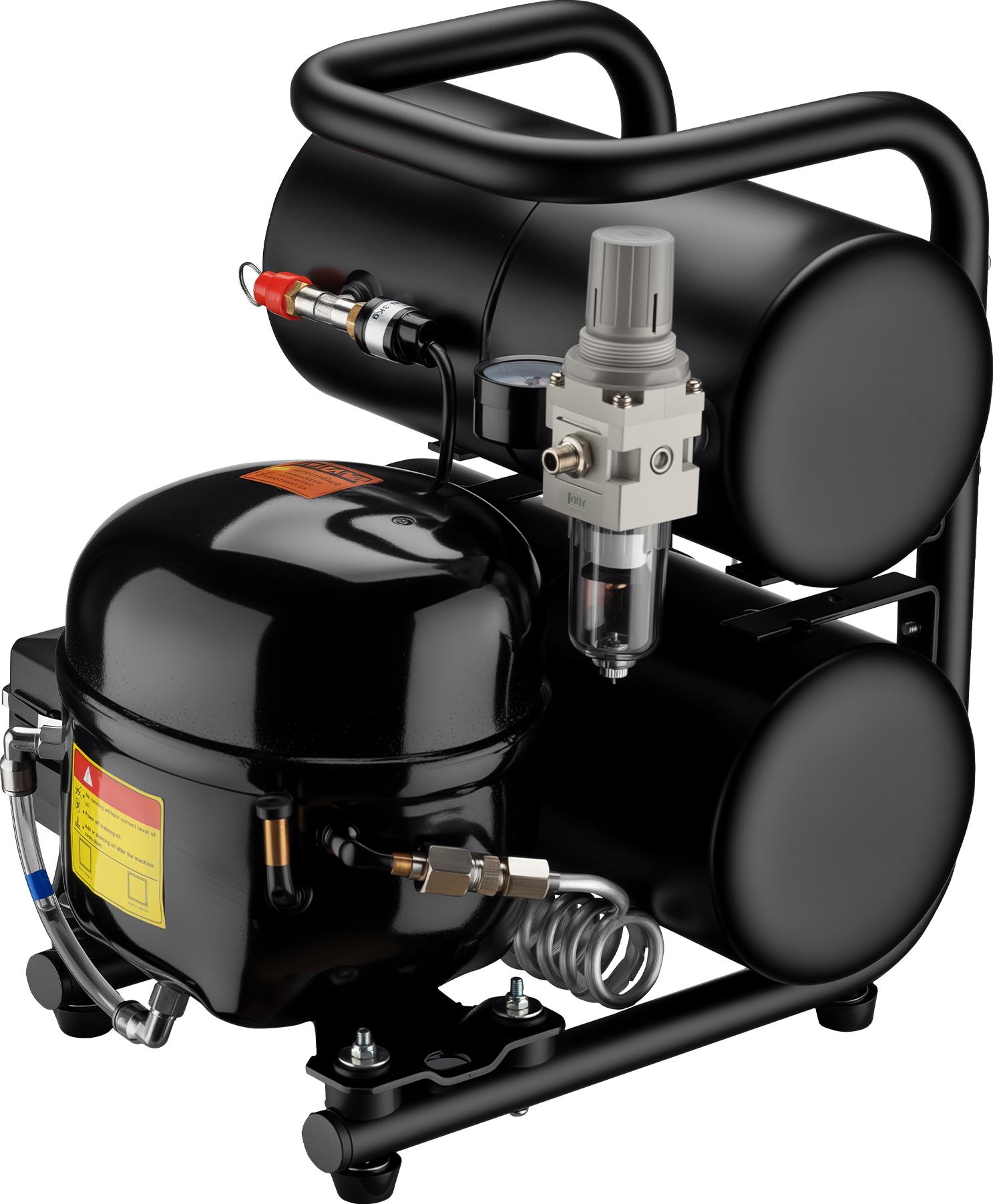 Wiltec Airbrush Kompressor HO-826, Druckluftkompressor 43-32 l/min Luftzufuhr, Kompressor für Airbrush-Pistole 2000-ml-Öltank, Luftkompressor 3-8 bar für Airbrush-Design 65659