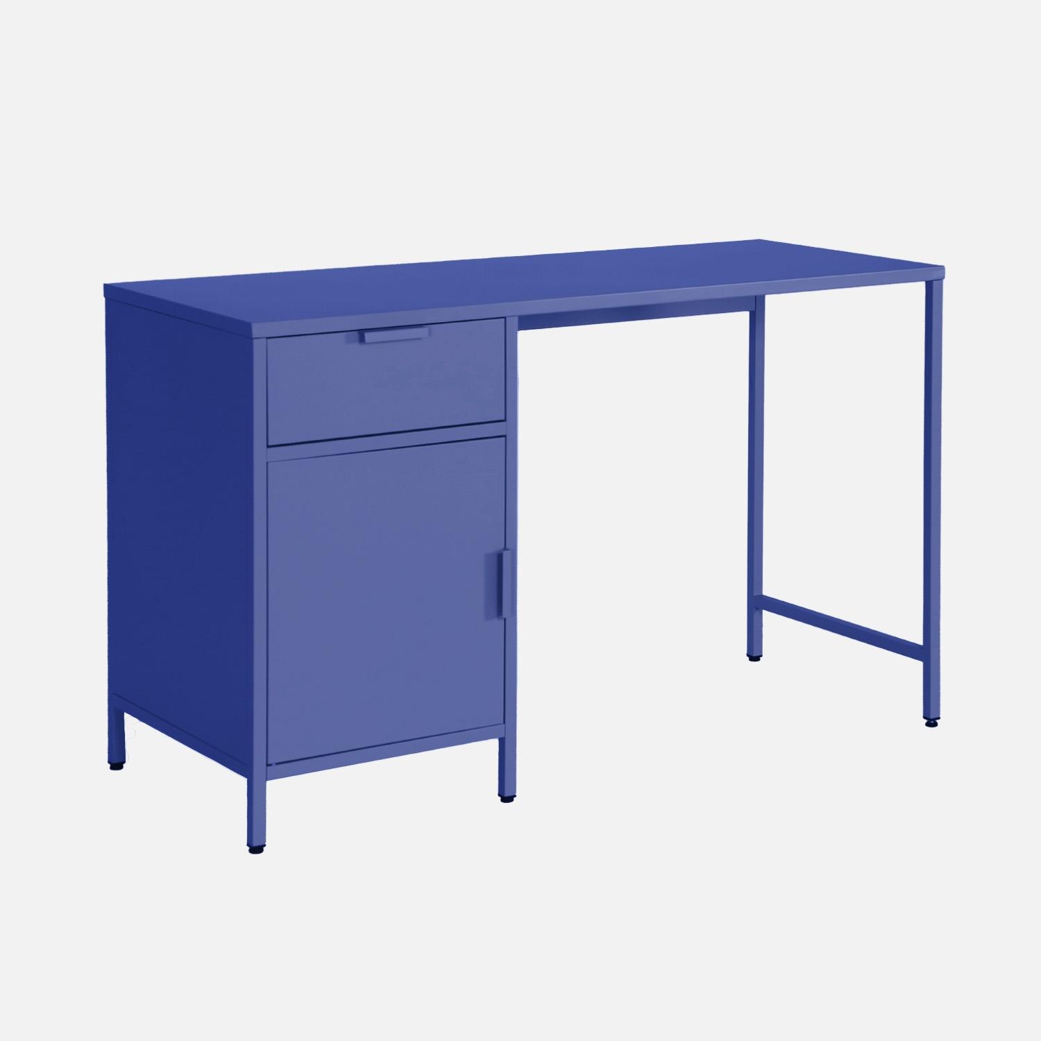 sweeek - Kinder-Schreibtisch aus laminiertem Stahl mit 1 Schublade - Blau IKSOHODESKKBL