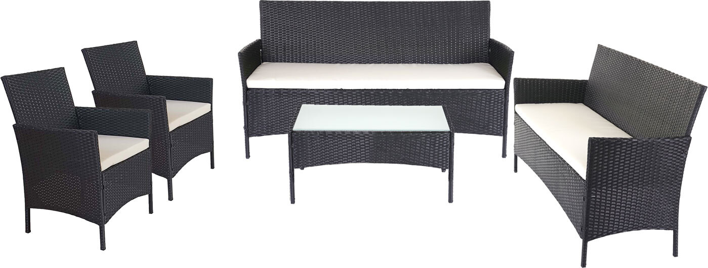 3-2-1-1 Poly-ratanová záhradná súprava Halden, Lounge Set Sofa ~ antracit, vankúše krémové