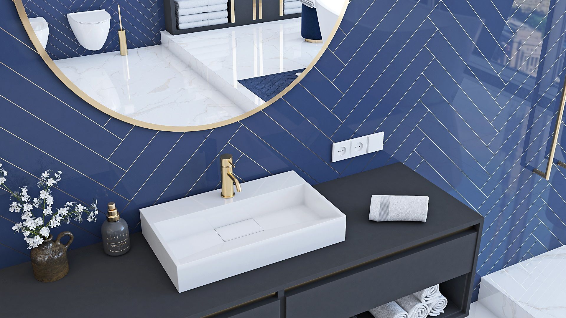 Rea Waschbecken Konglomerat Goya 50 Rectangle White REA-U8900