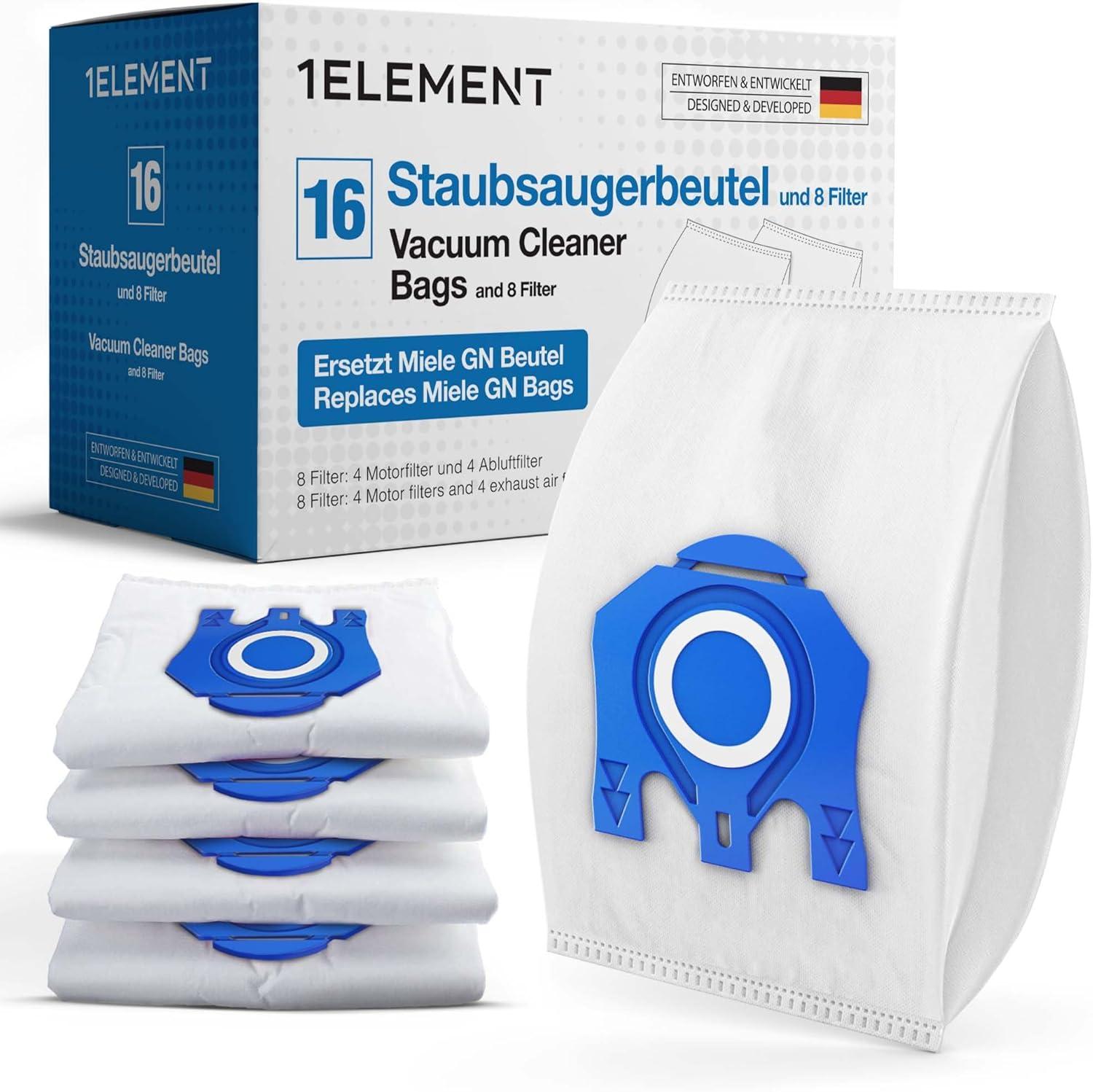 1ELEMENT Set aus 16 Staubsaugerbeutel GN kompatibel Miele C3 C2 C1 mit Filter