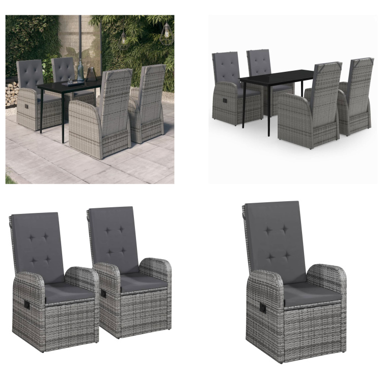 vidaXL 5-dielny záhradný jedálenský set s vankúšmi sivý - Záhradný jedálenský set - Záhradné jedálenské sety - Záhradný set nábytku - Záhradný set nábytku