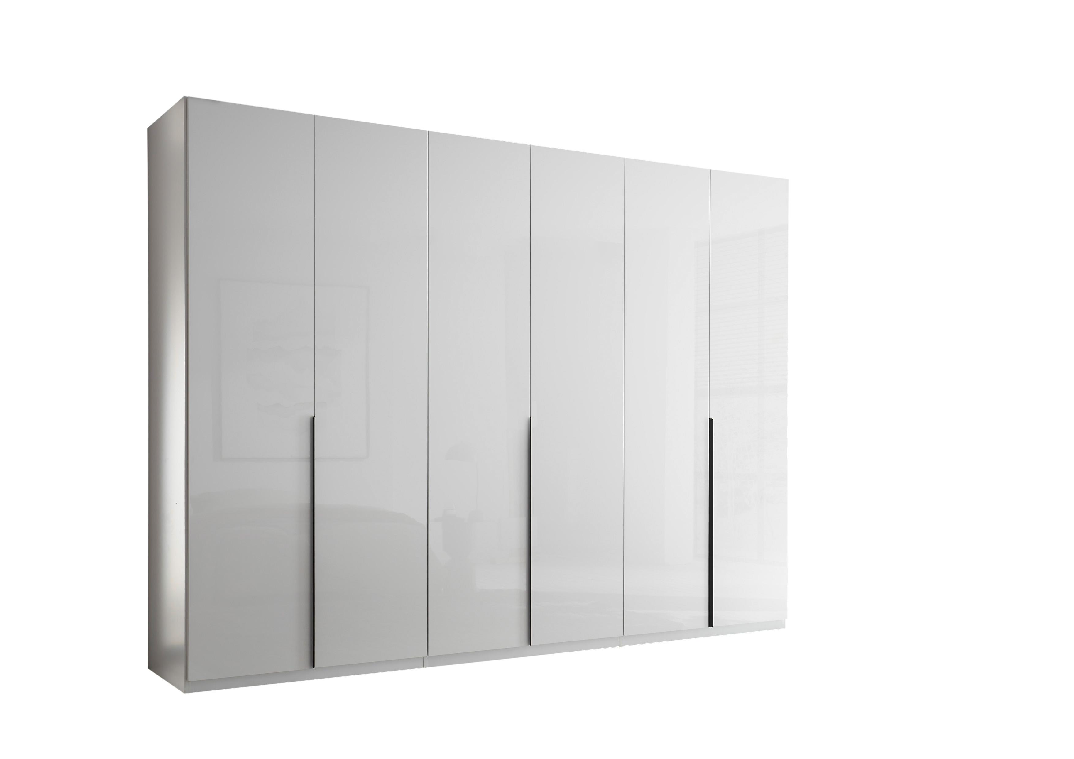 möbel Kleiderschrank Luxus mit Mega Ausstattung Breite 3 Meter, Weiß Hochglanz mit 6 Türen – Drehtürenschrank 58-337-13