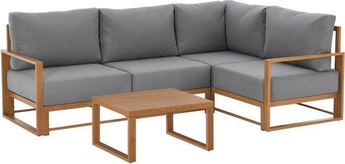 Gartenmöbel Ecksofa - Aluminium Holzoptik - 5 Personen - Hellgrau