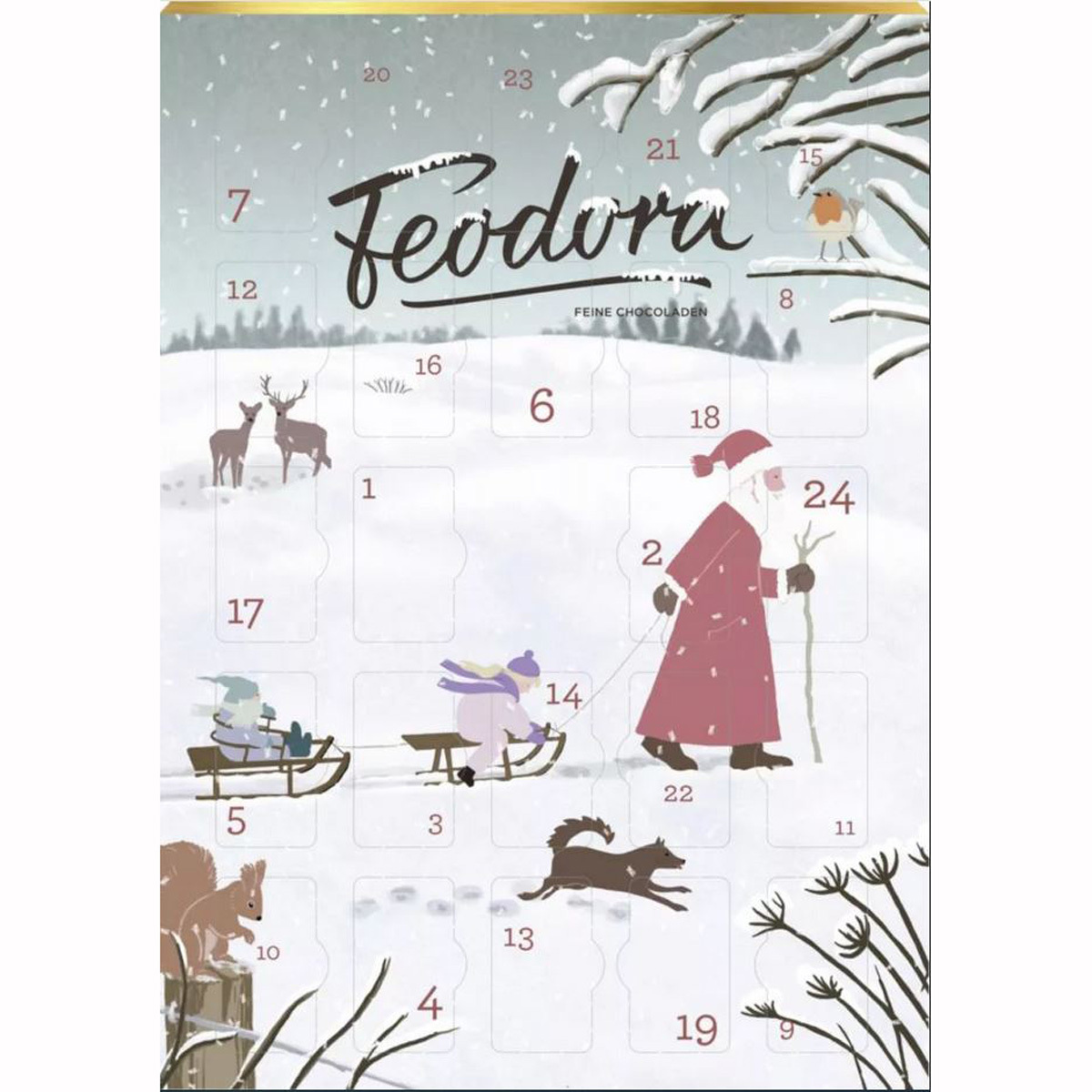 Feodora adventný kalendár Otec Vianoc mliečna čokoláda 180g