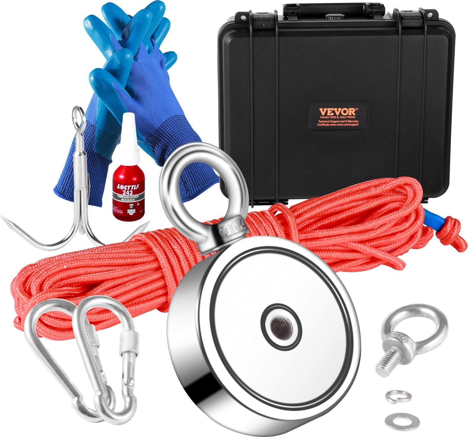 Zerbaco Bergemagnet Set Seil Magnetangel Topfmagnet Doppelseitig 272x2kg Neodym MGL75-2A