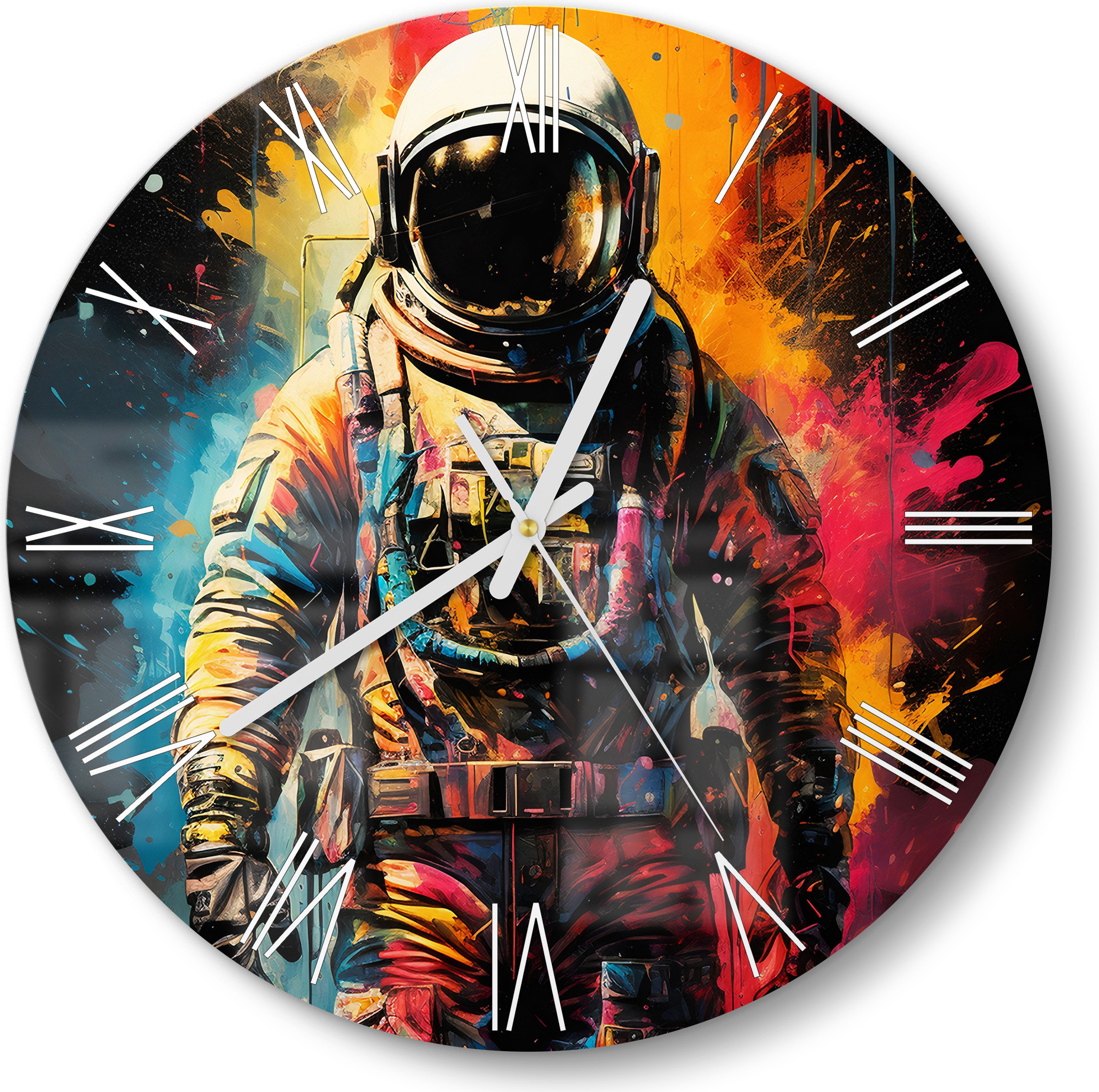 DEQORI Glasuhr Ø30 cm Römisch 'Sternenreisender' Wanduhr Glas Uhr Design leise Küchenuhr WC-D30-R-3764