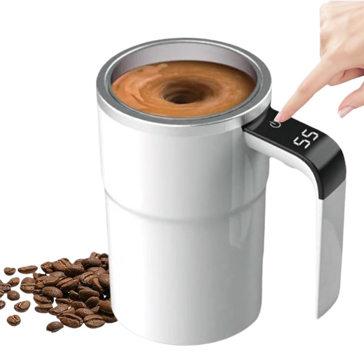 Selbstrührende Kaffeetasse 380ml – Magnetischer Rührbecher Mit Temperaturanzeige & Deckel, USB Wiederaufladbar, Perfekt Für Kaffee, Milch & Heiße Schokolade – Automatisches Rühren Unterwegs