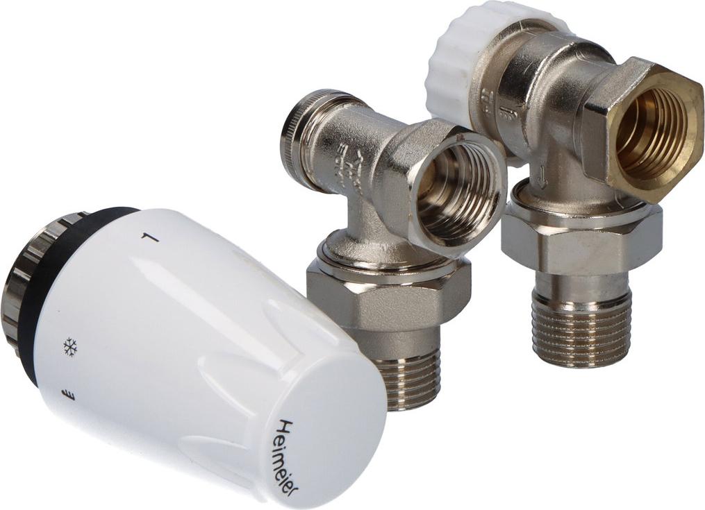 Termostatická súprava s hlavicou DX, uhlový termostatický ventil CALYPSO Exact, uhlový spätný ventil Raditec DN15