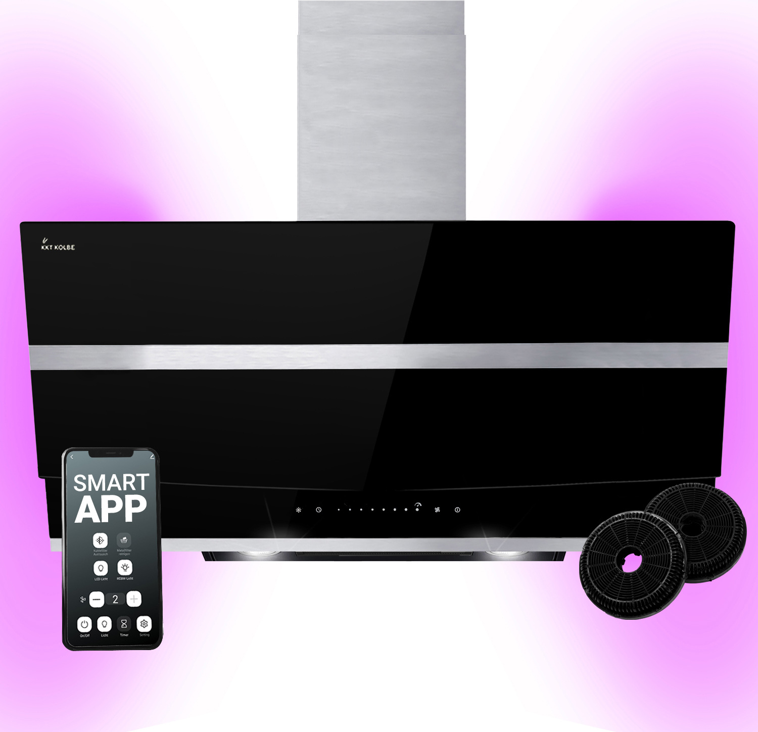 Dunstabzugshaube 90cm HERMES9005SM RGBW Ambientebeleuchtung