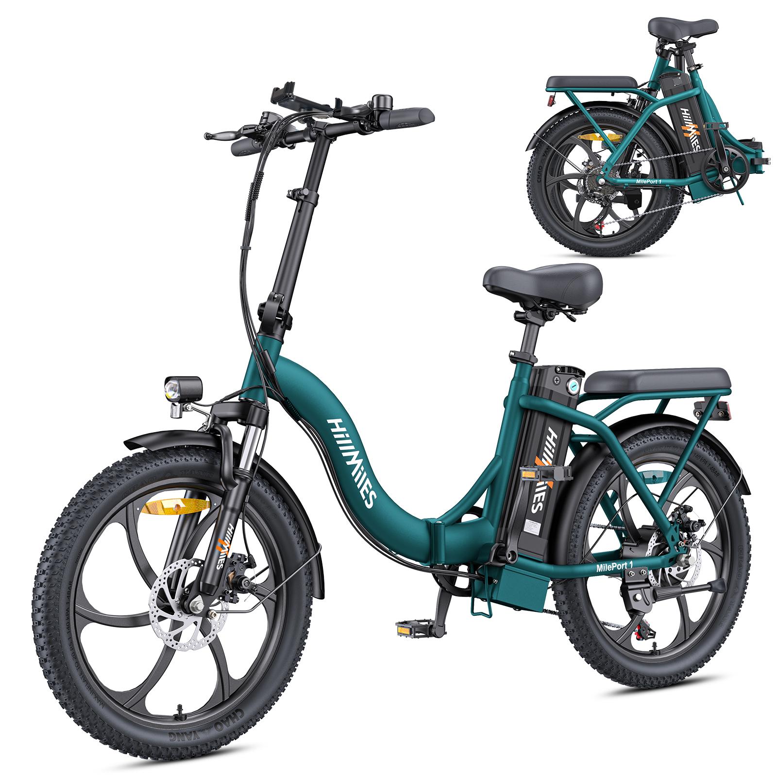 HillMiles E Bike, E-bike skladací bicykel s 36V 13Ah batériou do 80-100km, 20 * 3,0 palca, 7-rýchlostný SHIMANO, 250W motor a 25km/h MilePort 1