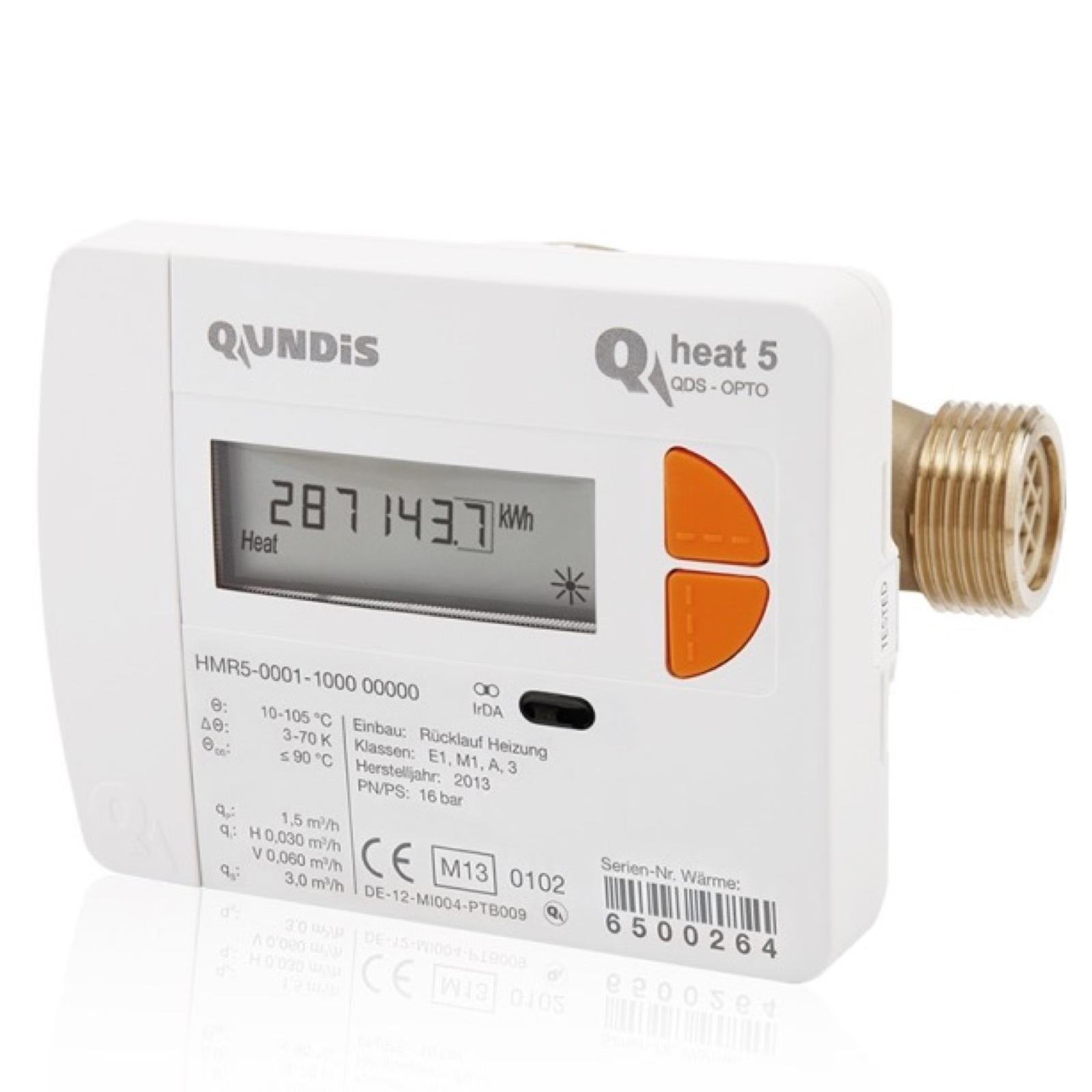 Wärmemengenzähler Qundis Qheat 5.5 Opto Wärmezähler Qp 2,5 m3/h FühlerØ 5,2mm Baulänge 130mm x 1" Zoll HMR500012100 00000