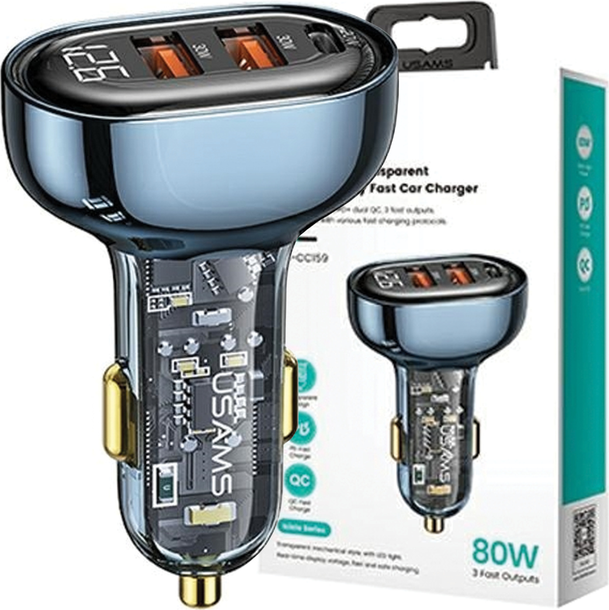 Usams Ład. Sam. 2Xusb+1Xusb-C 80W Fast Charge Niebieski/Blue Cc159Cc02 (Us-Cc159)