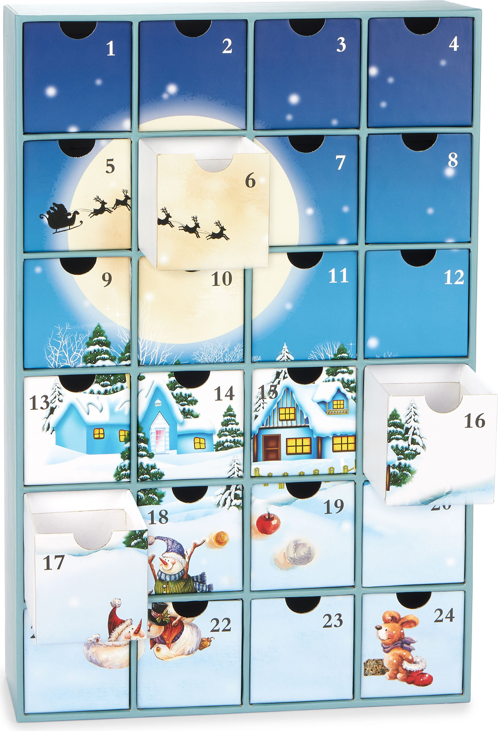 BRUBAKER Adventný kalendár na plnenie - Vianočná dedina na snehu 2024 - DIY vianočný kalendár s 24 dvierkami - 39 cm vysoký z kartónu