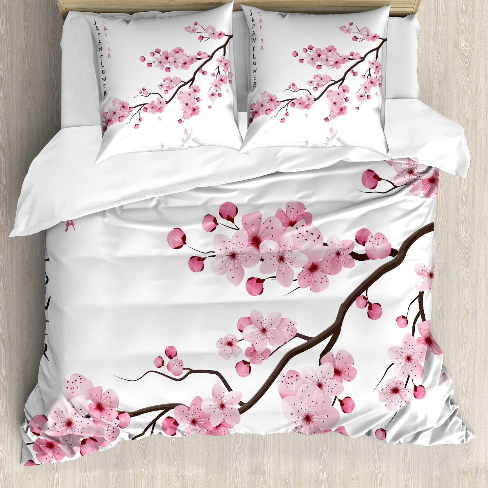 KOZMOS TEKSTL VE GER DÖNÜÜM SANAY TCARET LMTED RKET ABAKUHAUS asiatisch Bettbezug, Japanischer Kirschzweig, Milbensicher Allergiker geeignet mit Kissenbezügen, 155 cm x 220 cm - 80 x 80 cm, rosa, Weiß, nevde_15817_155x220_de