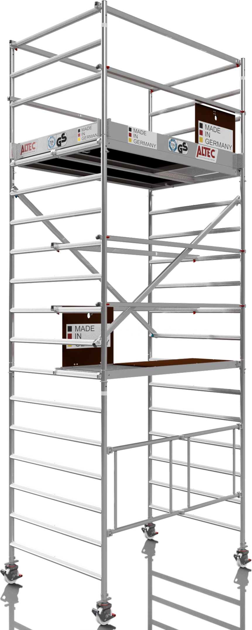 AluCombine 3.0 - 300, Arbeitshöhe 3m, Leiterngerüst mit Traverse & 2x AluCombine 3.0 - 300, Arbeitshöhe 3m, Leiterngerüst mit Traverse & 2x