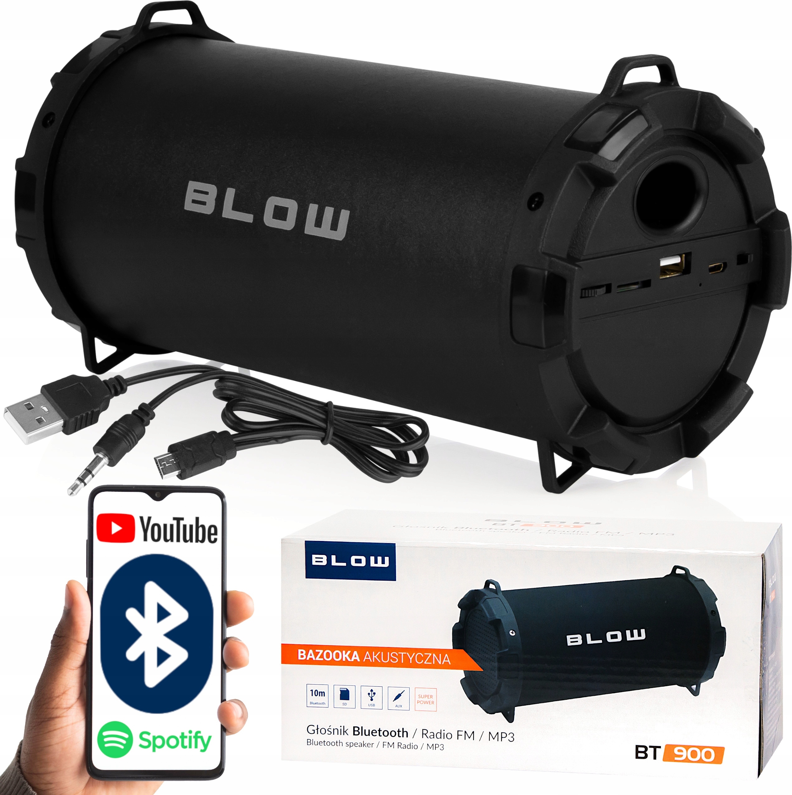 Tragbarer Bluetooth-Lautsprecher Blow Bazooka 25W Fm Usb/Microsd Aux 800Mah