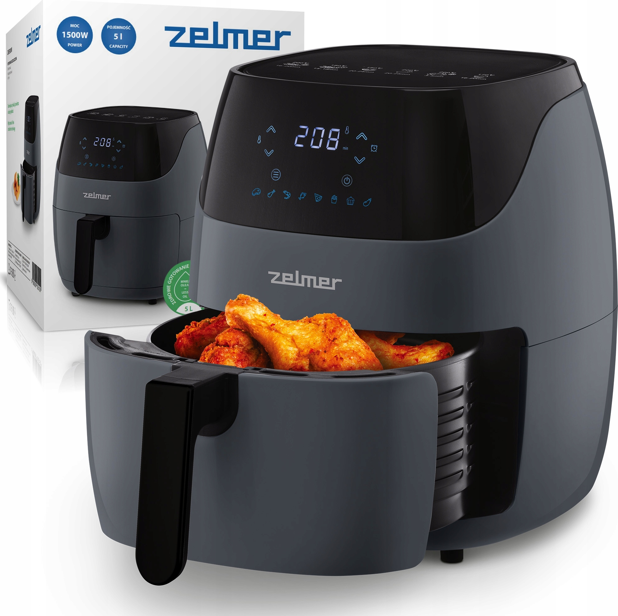 Čierna Fritéza Zelmer 1500W 5L Zdravé Vyprážanie