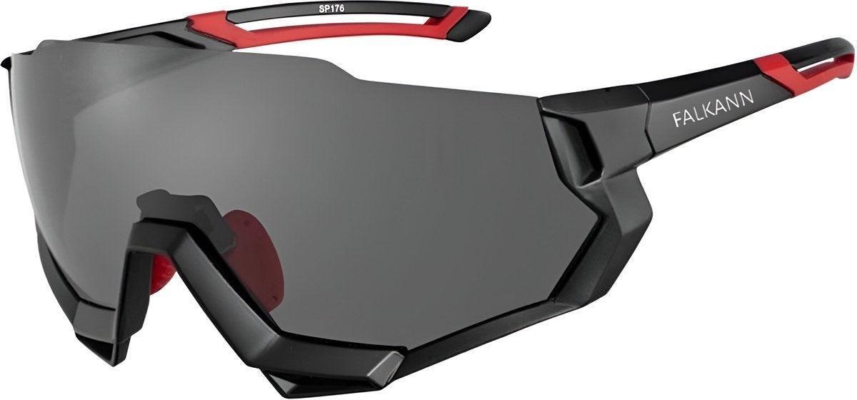 TJ Trading Falkann Rush Fahrradbrille Set – Polarisierte Sport- & Sonnenbrille mit 5 Wechselgläsern – UV400 Schutz – Schwarz/Rot