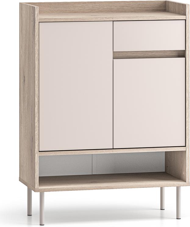 Flur Kommode 70 cm breit in Kaschmir mit Eiche, 2 Türen, 1 Schublade - VITTORIA-131