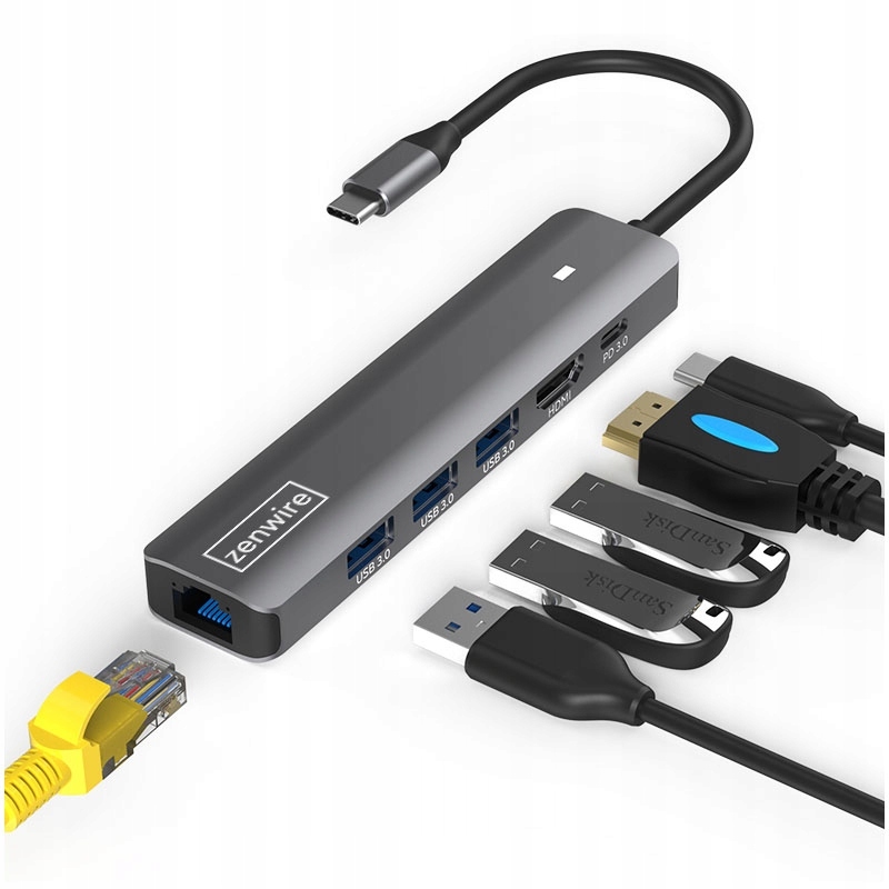 HUB USB-C adaptér 7W1 Zenwire HDMI 4K USB Gigabit Ethernet RJ45 1000 Mbps M1