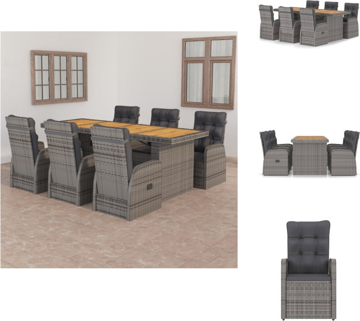 vidaXL 7-dielny záhradný jedálenský set s vankúšmi polyratan sivý - Záhradný nábytok sety