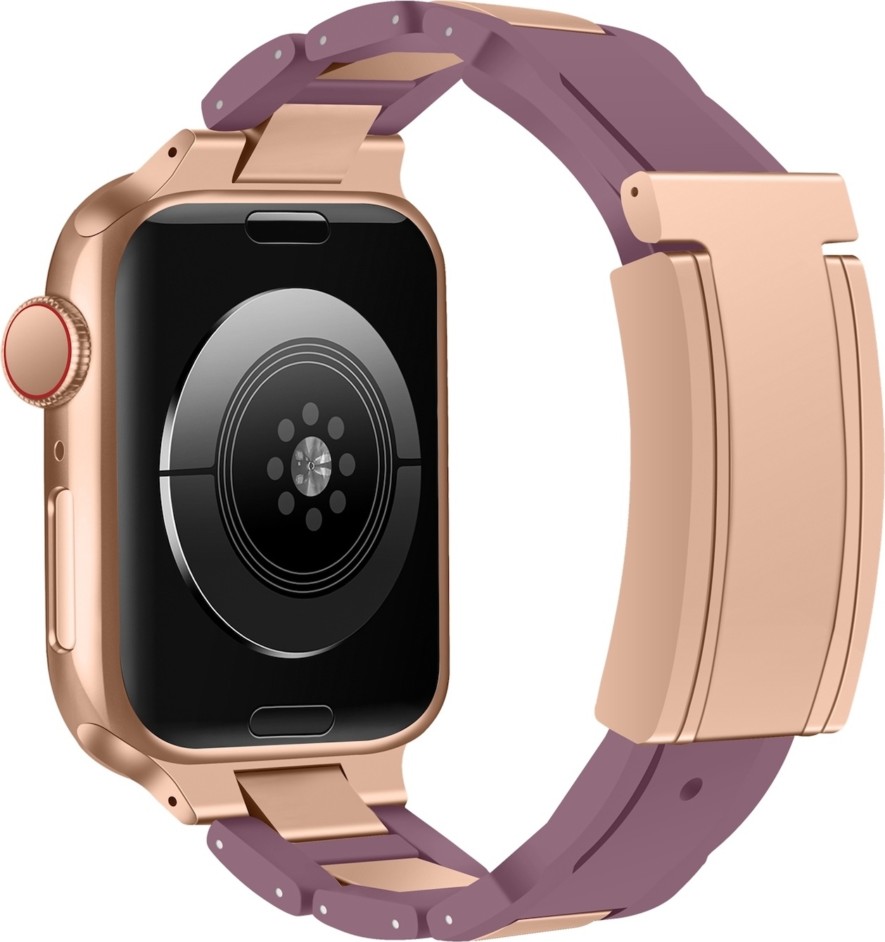 Pre Apple Watch Series 10 42mm / 9 8 7 41 / 6 SE 5 4 40mm Design Magnetická pracka Náramok z nehrdzavejúcej ocele Fialová / Ružové zlato
