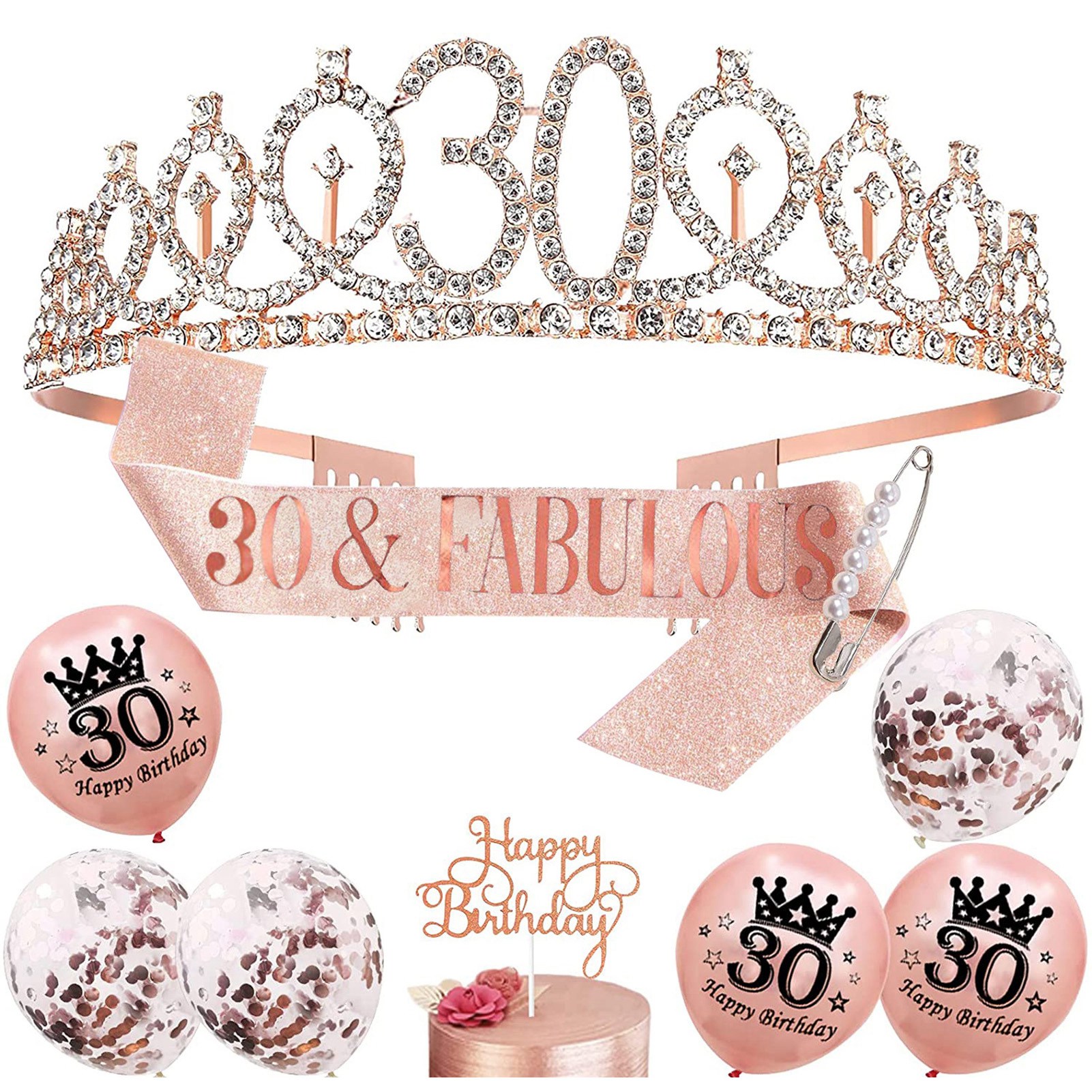 Roségold Geburtstags-Set Für Die 70er – Mit Krone Und Schärpe, Strass & Glitzer Für Die Königin Des Tages