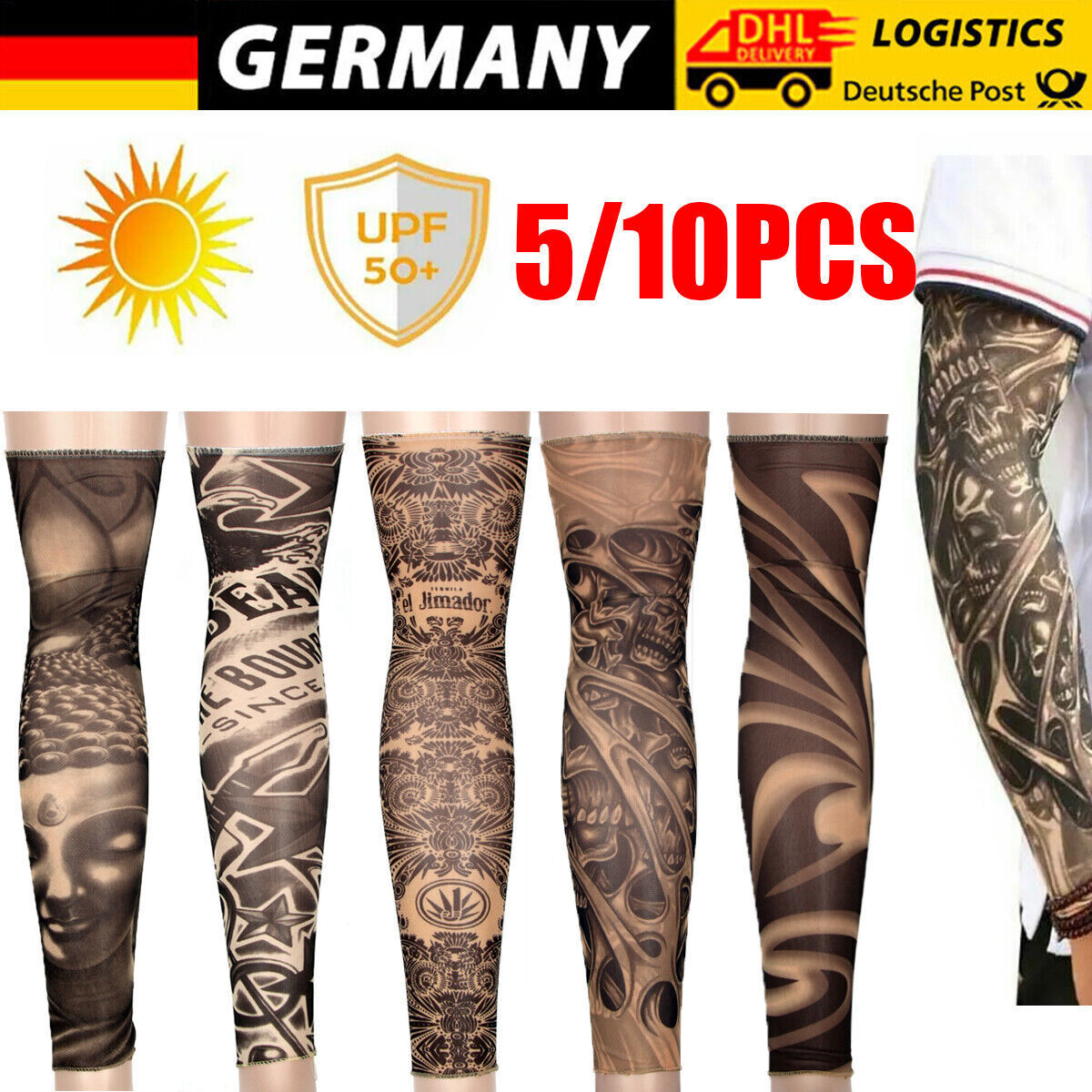 AKIS 10 Stück Tattoo Ärmel Arm Tattoo Strumpf Herren Damen Nylon Tattoo Armstrumpf