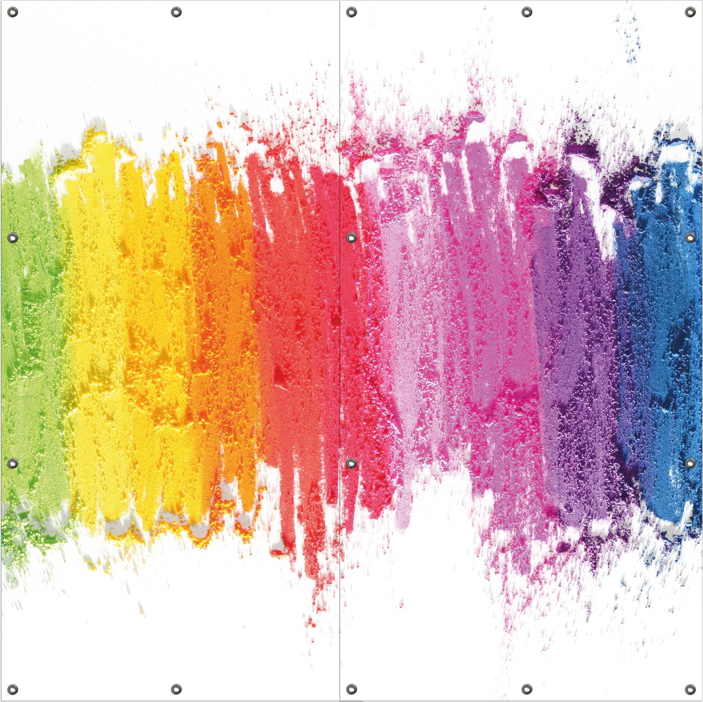 Wallario Outdoor-Poster für Garten oder Balkon, Motiv Regenbogenstreifen auf weißem Hintergrund - Bunter Anstrich, in ca. 180 x 180 cm goban0107-180180