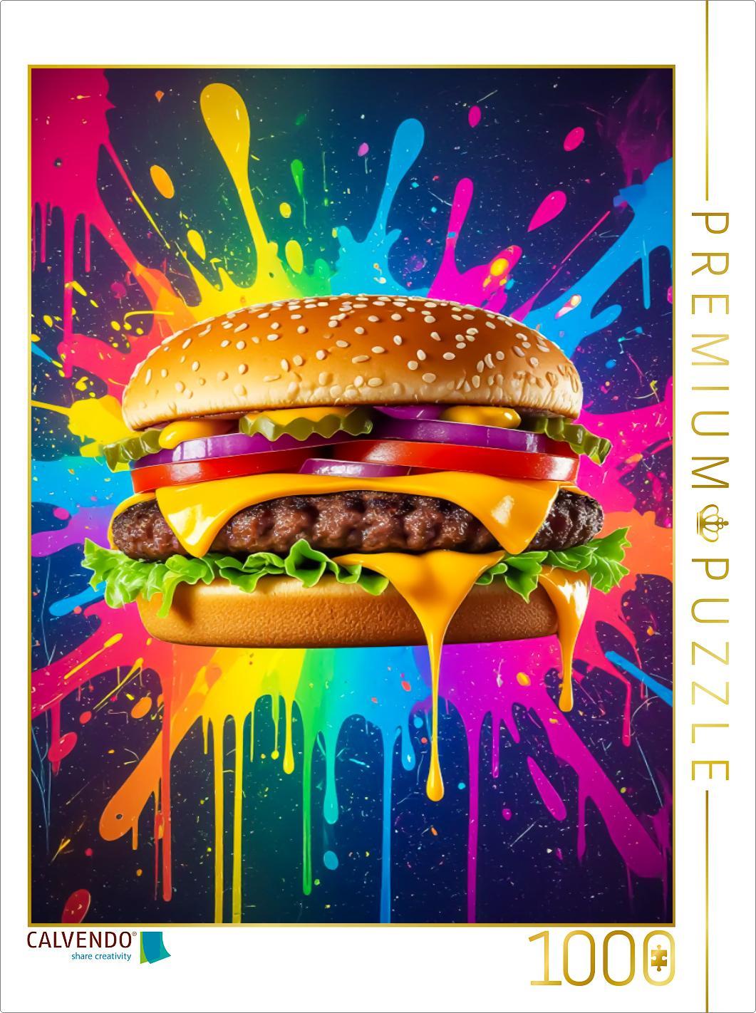 CALVENDO Puzzle Cheeseburger im Farbflash | 1000 Teile Lege-Größe 64x48cm Foto-Puzzle für glückliche Stunden