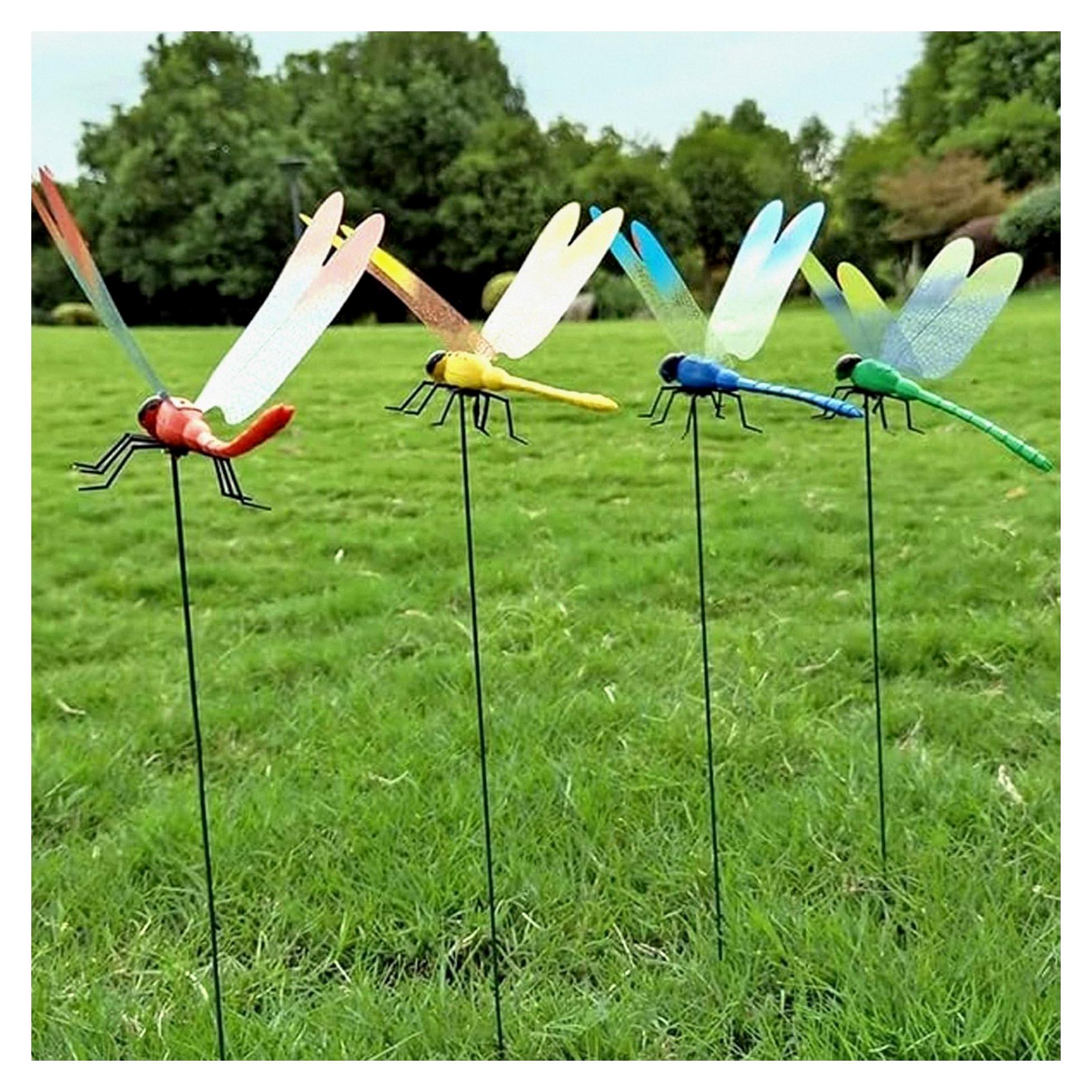 Markenlos 4 Stück Libellen Clips, Spannweite 12 cm, 3D Libellen Attrappe für Garten, Balkon, Traufe und Hofdekoration