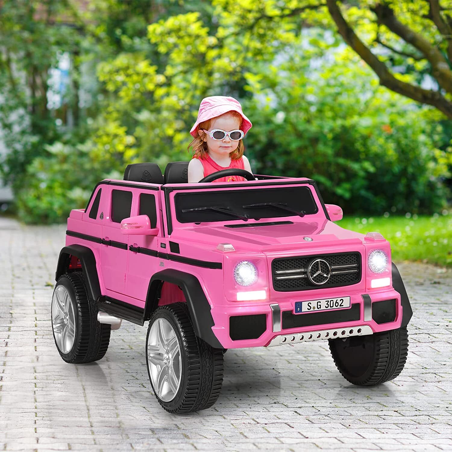 GOPLUS Coche Eléctrico Mercedes-Benz Maybach 12V Para Niños De 3 A 8 Años – Control Remoto, Arranque Suave, 2 Velocidades (2-4.5 Km/h), Faros USB, Carga Máx. 30 Kg, Color Rosa