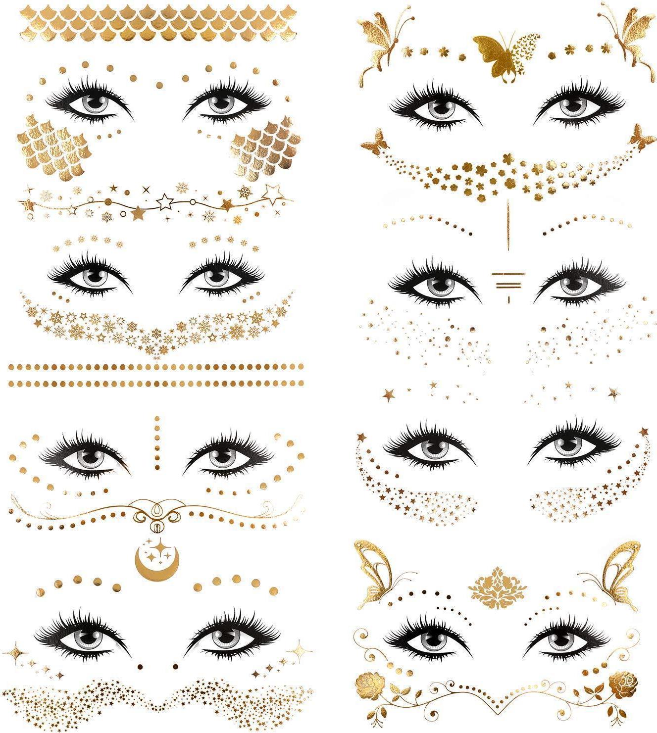10 Stück Metallic Flash Tattoos – Wasserfeste Temporäre Tattoos In Gold & Silber Für Erwachsene