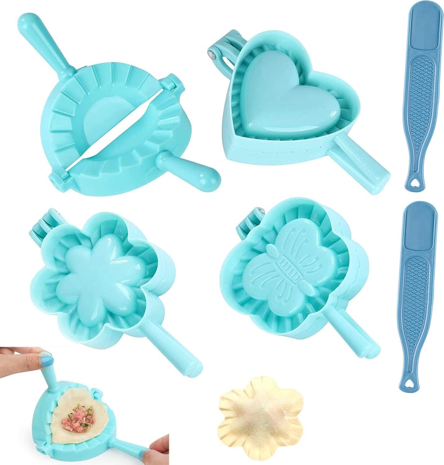 BundiGlassware 6 Stück dumpling maker set Ravioli Knödel Maker teigtaschenformer Ravioli Schneideformen zum Auspressen von Dough Pie Ravioli4 Arten von Formen + 2 Fülllöffel AYA0909CJ241