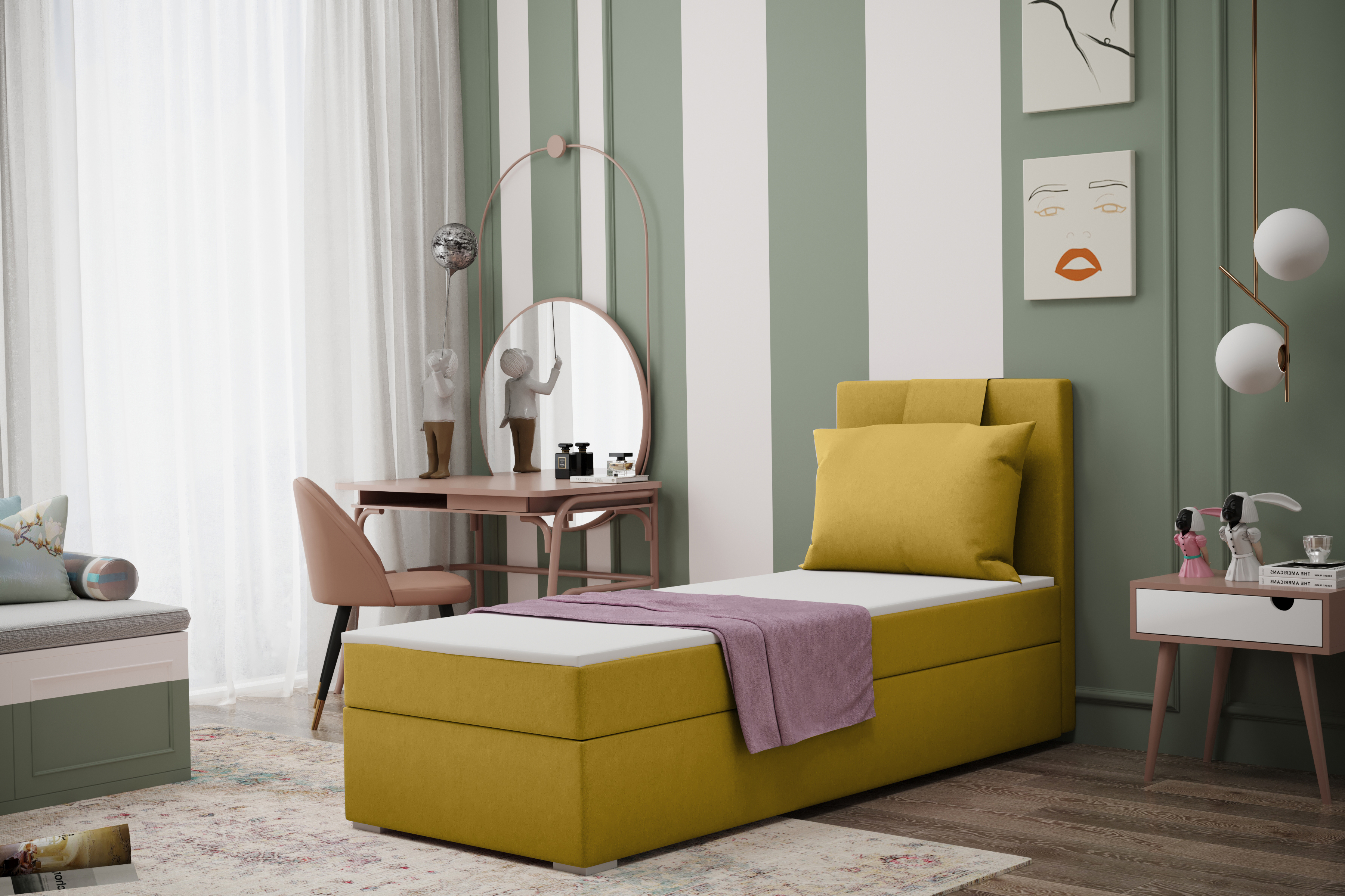 Kaiser Möbel Boxspringbett mit bettkasten matratze topper AMANDA 90cm Yellow
