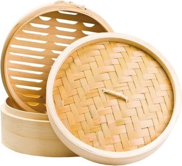 Shi Ba Ling | Bambusdampfgarer - Rund - 20 Cm - 2-stöckig - Bambus - Dampfgarer 2994