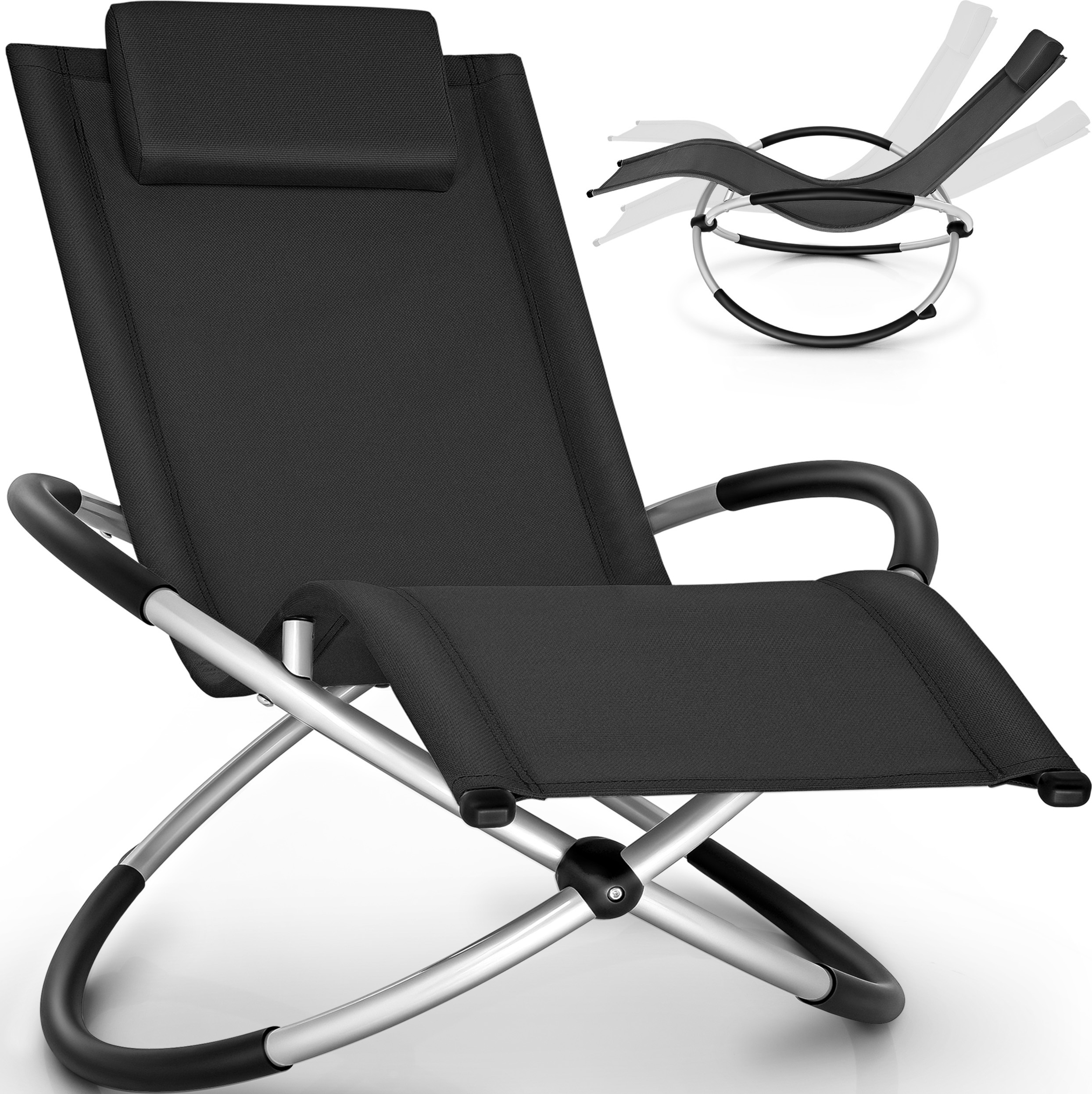 tillvex® Záhradné lehátko Black Relax Lounger Lehátko na opaľovanie Hojdačka Lounger Camping Swing Lounger