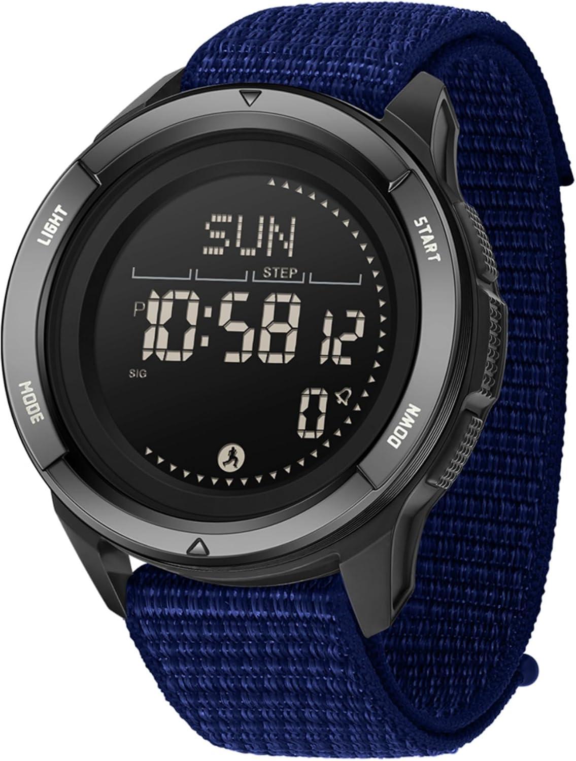 BIEWO Herren Militär Sportuhr Digital 5ATM Wasserdicht Fitness Uhr Kompass Metronom Kalorien Stoppuhr Schrittzähler Laufuhr Nylonband Watch