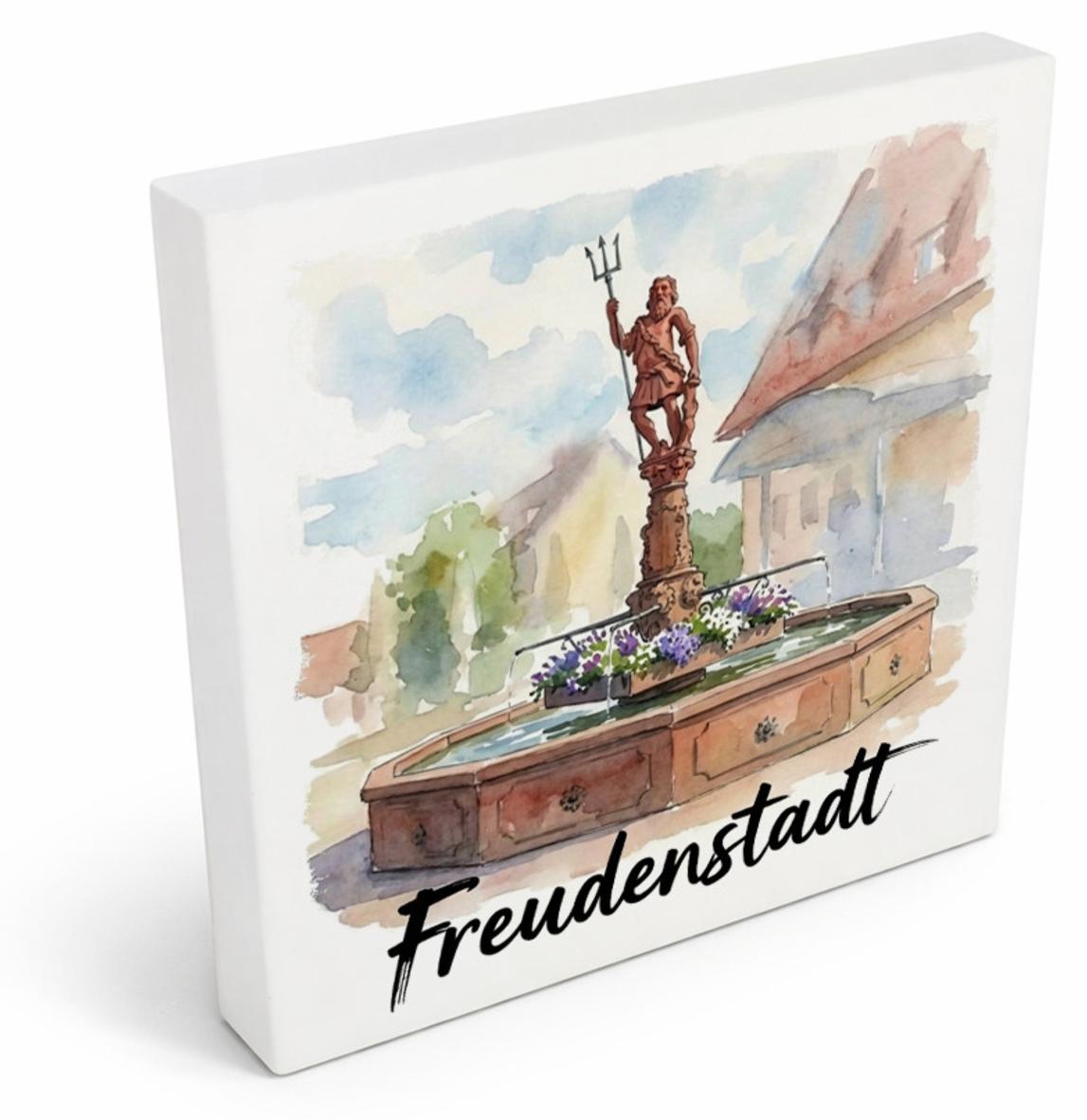 speecheese Brunnen Freudenstadt Holzbild in 10x10 cm zum Stellen oder Aufhängen mit 1029593