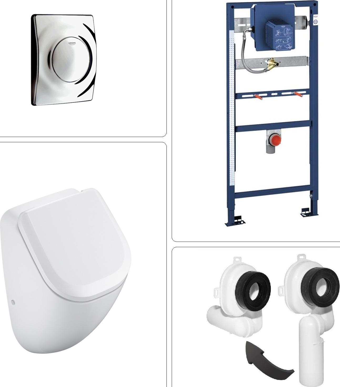 VIGOUR DERBY Urinal Pissoir spülrandlos mit SoftClose Deckel und Grohe Zubehör, glanz chrom
