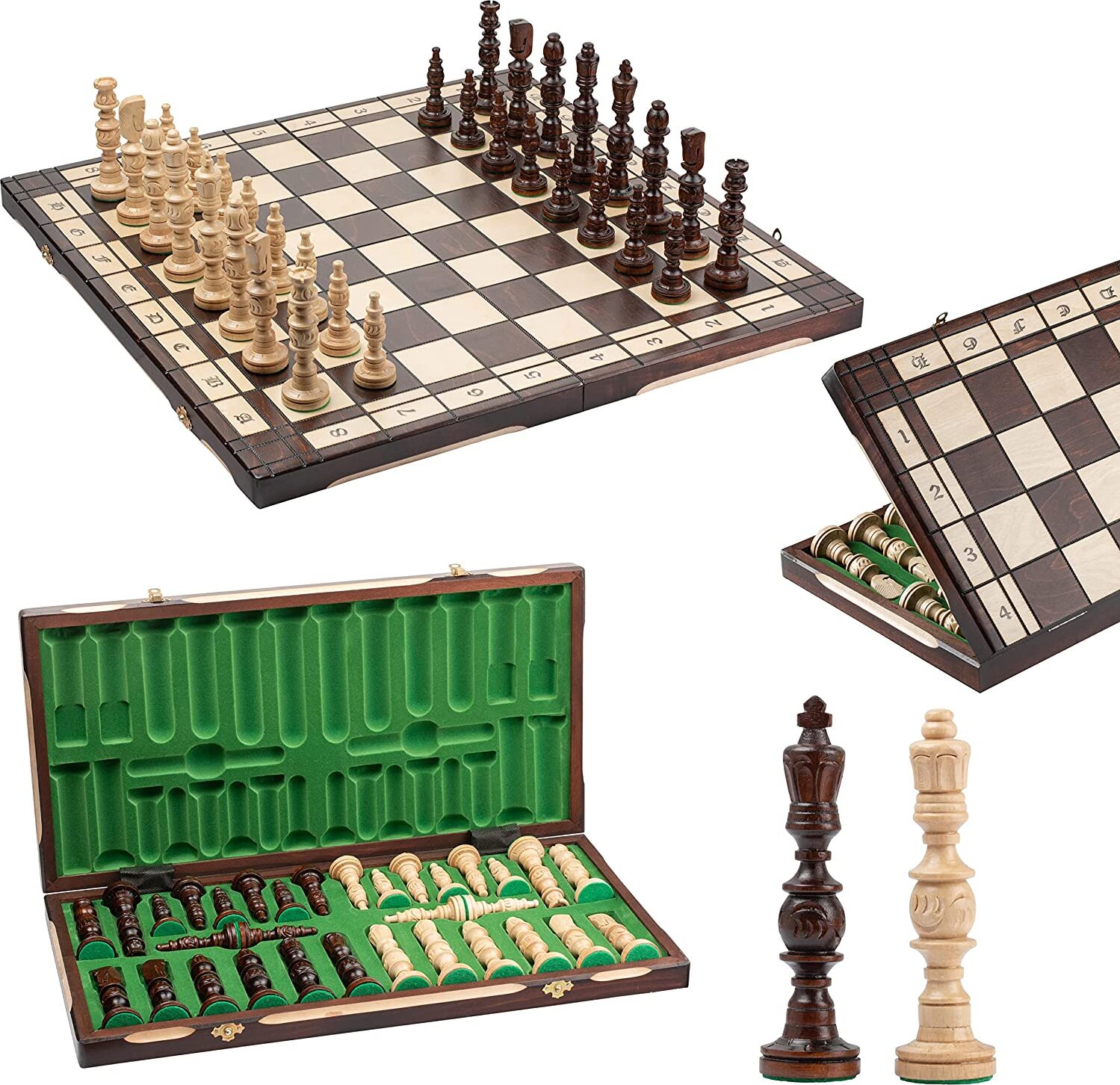 Master Of Chess Galant Schachspiel aus Holz, handgeschnitzt, 58 x 58 cm, handgefertigt, extra großes Schachbrett und geformte Stücke C109+x