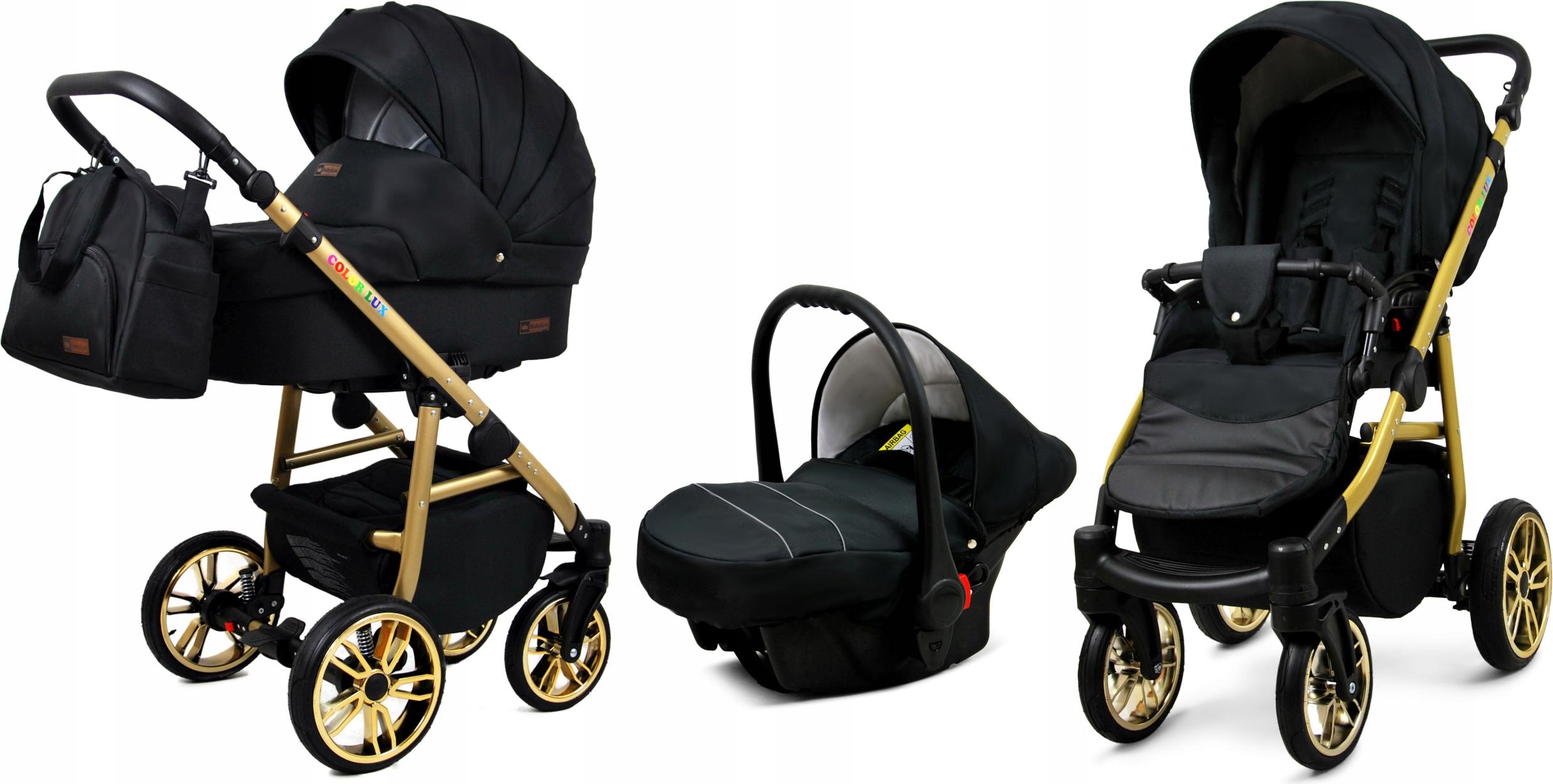 BabyLux Color Lux | 3in1 Kinderwagen Set | Onyx | Kombikinderwagen | Kinderwagenset | Buggy + B