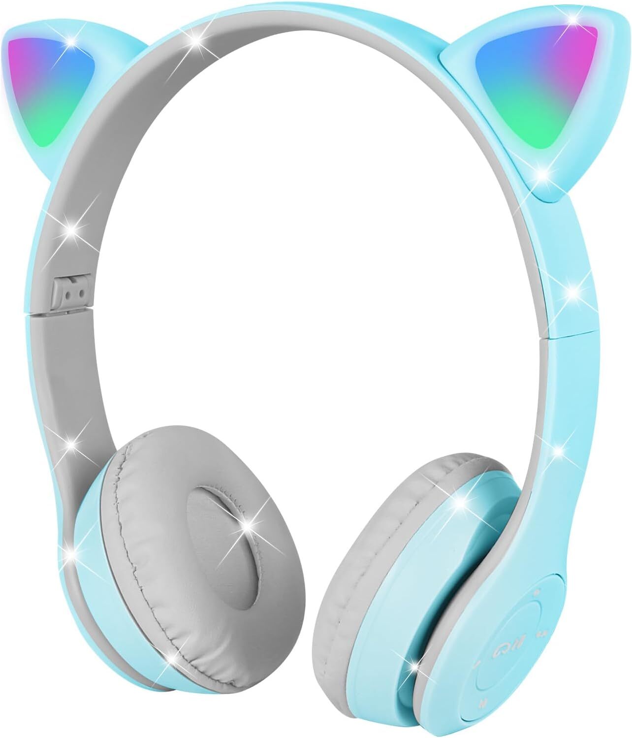 Slúchadlá pre deti, detské slúchadlá Bluetooth, dievčenské slúchadlá Cat Ear Over-Ear s LED svetlom Skladacie stereo slúchadlá Wireless, slúchadlá pre deti