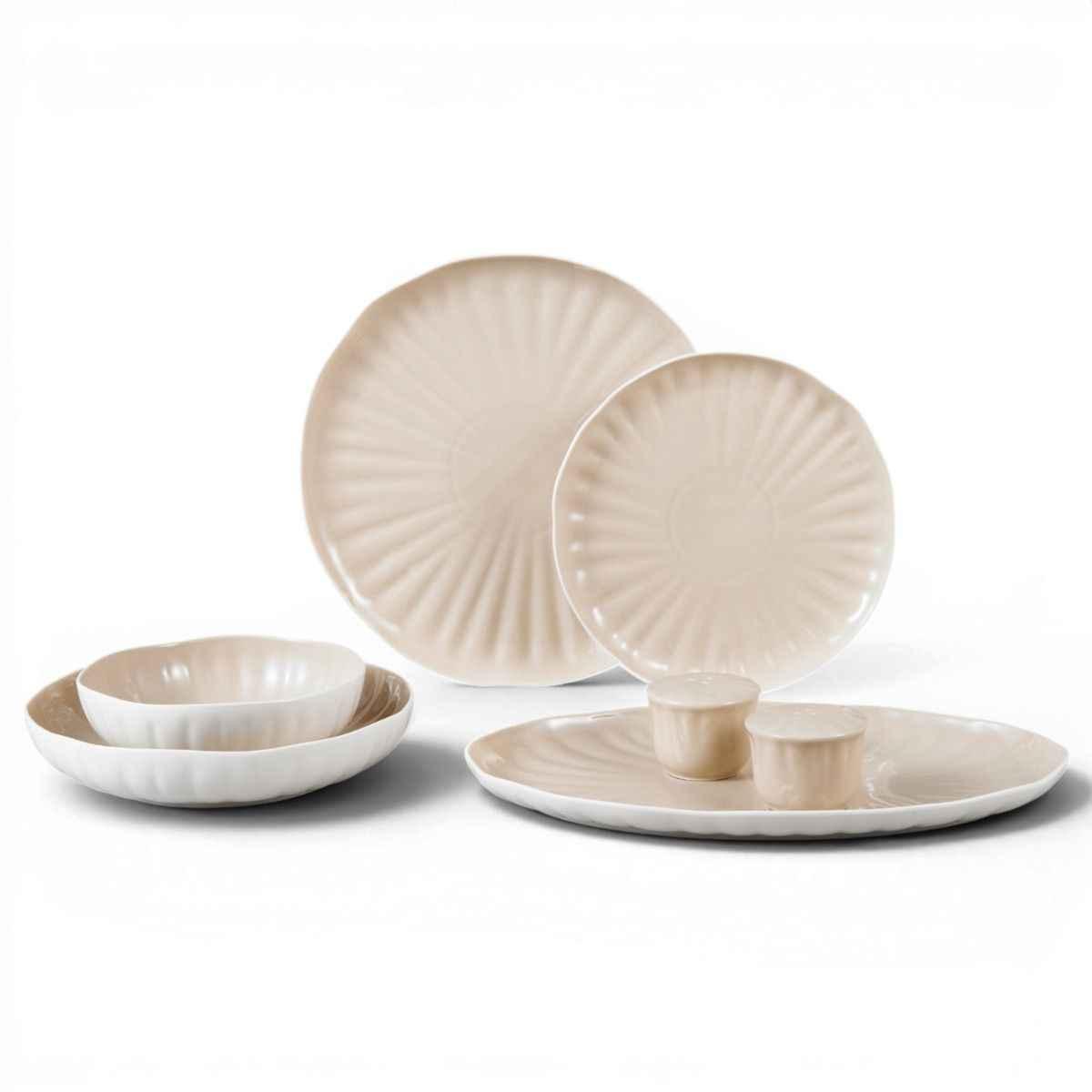 Bricard Porcelain BRICARD REMY GESCHIRR SET | WEIß-BEIGE 27-TEILIG