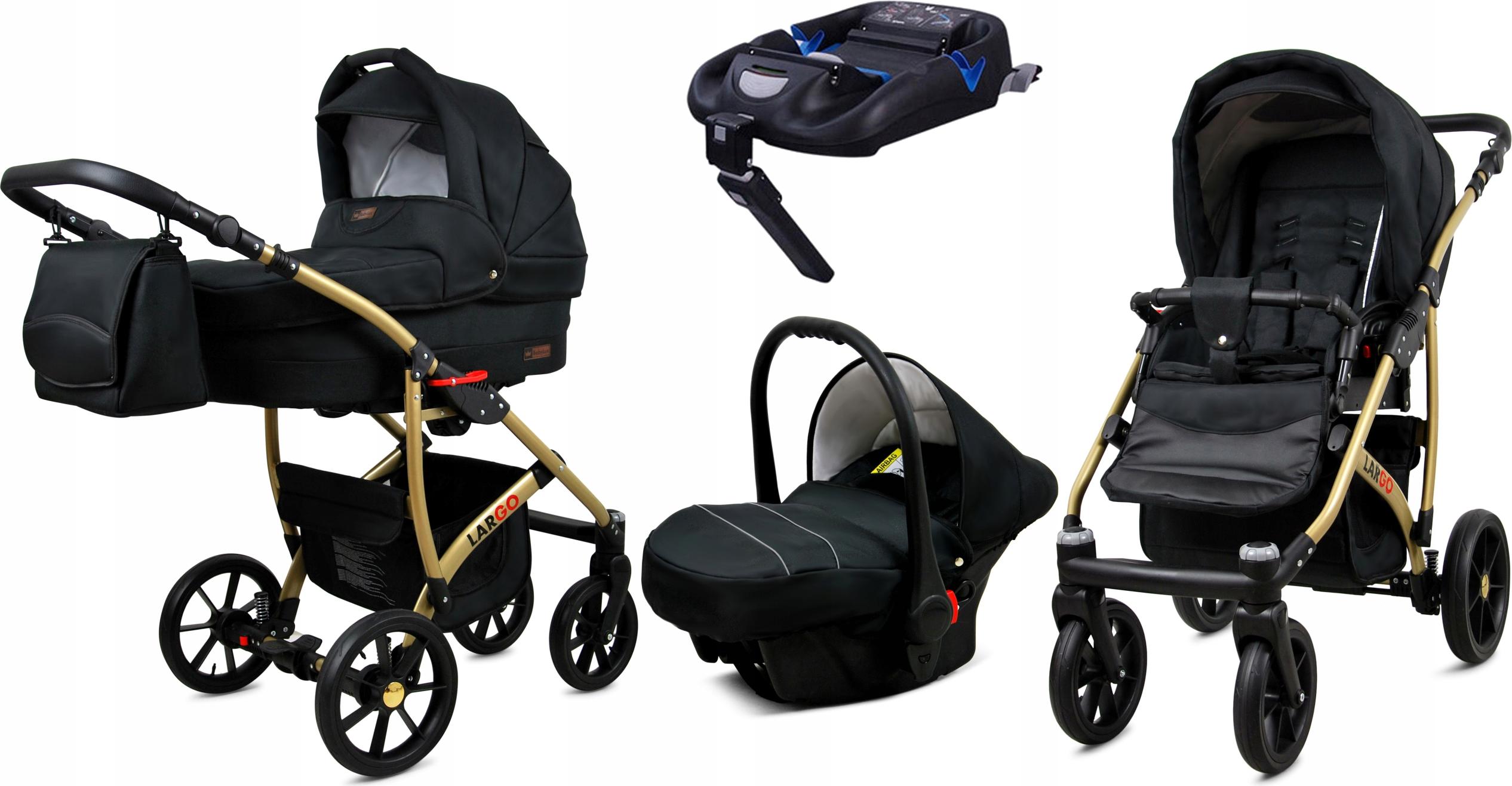 BabyLux Largo | 4in1 Kinderwagen Set | Black | Kombikinderwagen | Kinderwagenset | Isofix-Basis